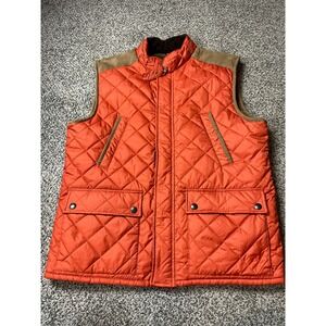 Tommy Hilfiger Vest Women's L Orange Quilted Faux Fur Corduroy Full Zip‎ Pockets
